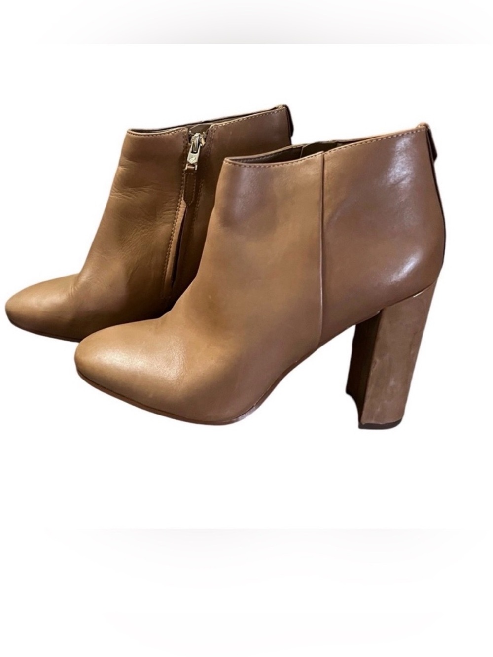 SAM EDELMAN CAMPBELL GOLDEN CARAMEL LEATHER HEELED ANKLE ZIP UP BOOTIE SIZE 7